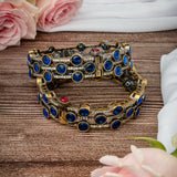 Burgundy Silver Plated Blue Womens Beaded Pair of Bangles