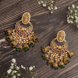 Isvaraah 2.0 Gold Plated Green Womens Pair of Chandbali Earrings