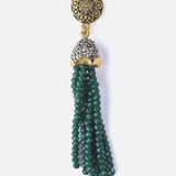 Gold Plated Green Womens Beaded Tassel Pair of Earrings