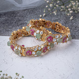 Antara Gold Plated Multicolored Womens Kundan, Polki Pair of Bangles