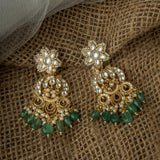 Gold Plated Green Womens Kundan, Polki Pair of Earrings