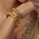 Gold Plated Womens Kundan, Polki Pair of Bangles