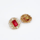 Florence Gold Plated Red Womens Kundan, Polki Choker Necklace Set with Pair of Earrings (Freesize)