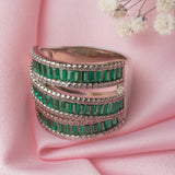 Silver Plated Green Womens Zircon Ring