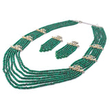 Gold Plated Green Womens Long Necklace Set with Pair of Earrings