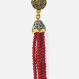 Gold Plated Red Womens Pair of Tassel Earrings