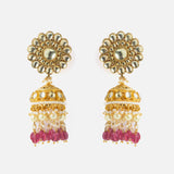 Gold Plated Pink Womens Pair of Jhumka Earrings
