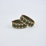 Florence Gold Plated Green Womens Kundan, Polki Pair of Bangles