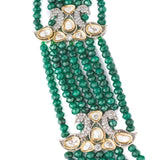 Gold Plated Green Womens Long Necklace Set with Pair of Earrings