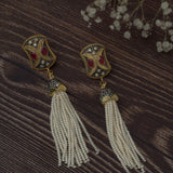 Gold Plated Red Womens Pair of Tassel Earrings