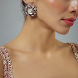 Florence Silver Plated Kundan, Polki Womens Pair of Studs Earrings (Freesize)