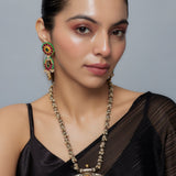 Morpankh Silver Plated Multicolored Womens Kundan, Polki Long Necklace Set with Pair of Earrings (Freesize)