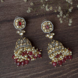 Gold Plated Red Womens Pair of Jhumka Earrings