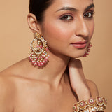 Aatman Gold Plated Pink Womens Kundan, Polki Pair of Earrings
