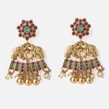 Gold Plated Red Womens Kundan & Polki Dangler Pair of Earrings