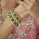 Saadgi Gold Plated Green Kundan, Polki Womens Pair of Bangles