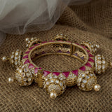 Gold Plated Pink Womens Kundan, Polki Kada