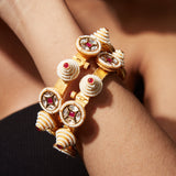 Gold Plated Red Colored Kundan, Polki Womens Pair of Bangles