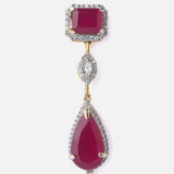 Gold Plated Red Womens Zircon Drop Pair of Earrings