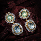 Burgundy Gold Plated Green Womens Kundan, Polki Pair of Dangler Earrings (Freesize)