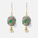 Gold Plated Green Womens Pair of Drop Earrings