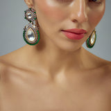Burgundy Silver Plated Green Kundan, Polki Womens Pair of Drop Earrings (Freesize)