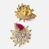 Gold Plated Red Womens Pair of Stud Earrings