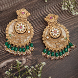 Isvaraah 2.0 Gold Plated Green Womens Pair of Chandbali Earrings
