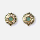 Gold Plated Green Womens Kundan & Polki Stud Pair of Earrings