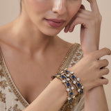 Burgundy Gold Plated Blue Womens Kundan, Polki Pair of Bangles