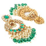 Gold Plated Green Womens Kundan, Polki Pair of Earrings