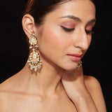 Inaayat Gold Plated Green Womens Kundan, Polki Pair of Earrings