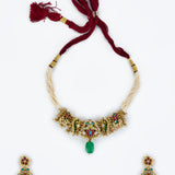 Morpankh Gold Plated Green Womens Beaded Choker Necklace Set with Pair of Earrings (Freesize)