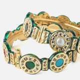 Gold Plated Multi Colored Kundan, Polki Womens Pair of Bangles