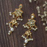 Gold Plated Womens Kundan & Polki Drop Pair of Earrings