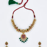 Morpankh Gold Plated Multicolored Womens Kundan, Polki Short Necklace Set with Pair of Earrings (Freesize)