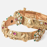 Gold Plated Red Colored Temple Womens Pair of Bangles