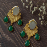 Gold Plated Green Womens Kundan & Polki Drop Pair of Earrings