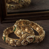Gold Plated Multi Colored Temple Womens Pair of Bangles