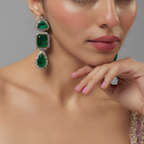 Florence Silver Plated Green Zircon Womens Pair of Danglers Earrings (Freesize)