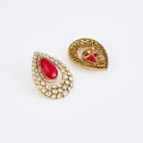 Antara Gold Plated Red Womens Kundan, Polki Pair of Stud Earrings (Freesize)