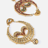 Gold Plated Red Womens Kundan & Polki Dangler Pair of Earrings