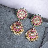 Morpankh Gold Plated Multicolored Womens Kundan, Polki Pair of Dangler Earrings (Freesize)