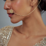 Saadgi Gold Plated Kundan, Polki Womens Nath with Chain (Freesize)