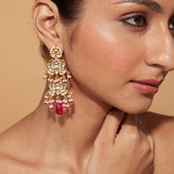 Aatman Gold Plated Pink Womens Kundan, Polki Pair of Earrings