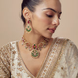 Morpankh Gold Plated Multicolored Womens Kundan, Polki Choker Necklace Set with Pair of Earrings (Freesize)