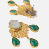 Gold Plated Green Womens Kundan & Polki Drop Pair of Earrings