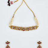 Morpankh Gold Plated Pink Womens Beaded Choker Necklace Set with Pair of Earrings (Freesize)