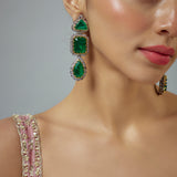 Florence Silver Plated Green Zircon Womens Pair of Danglers Earrings (Freesize)