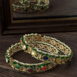 Gold Plated Multi Colored Kundan, Polki Womens Pair of Bangles